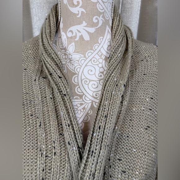 YAIRA Taupe Knit Open-Front Cardigan with Faux Leather Trim (Size L) - Picture 6 of 9